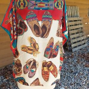 Rare Ralph Lauren pure silk Moccasin Blouse Native American beaded print